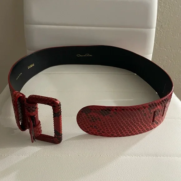 Oscar de la Renta Red & Black Genuine Snake Belt NWOT